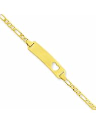 14k 6in Engravable Plate with Stamped-Out Heart Figaro Link Baby/Child ID
