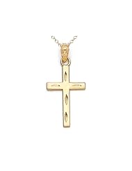 14kt Yellow Gold Large Diamond Cut Cross Pendant - Chain Included