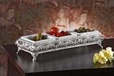 PORCELAIN SERVING SET - 3 PIECE PORCELAIN SERVING BOWLS IN A SILVERPLATED RACK - serving bowls