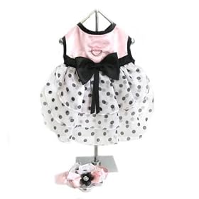 Pink Satin & Polka Dot Chiffon Dog Dress Set at THE REGAL DOG