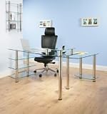 COMPUTER CORNER DESK GLASS CHROME L SHAPE LX3000C