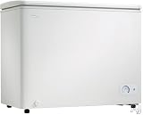 Danby Designer DCFM246WDD1 8.7 cu. ft. Chest Freezer with Manual Defrost, Storage Basket, Up-Front Thermostat, Aluminum Interior, Rear Casters, Adjustable Front Feet, Energy Star Qualified and Front-Mounted Defrost Drain