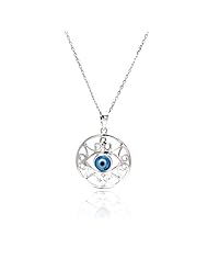 Nickel Free Silver Necklaces Outline Disc Evil Eye Necklace Diameter: 22.3Mm Adjustable Chain 16-18 Inches