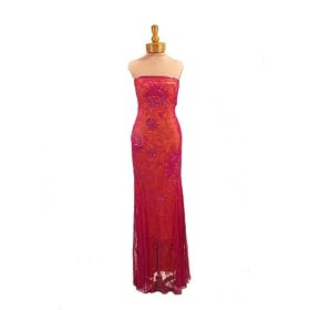Formal Evening Gown. Pink Strapless Beaded Dress for Prom, Party, Wedding by Sean Collection (1820)