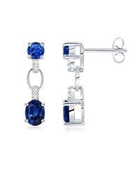 1.76 ct Round Diamond and Oval Sapphire Earrings 6X4 mm in Yellow Gold