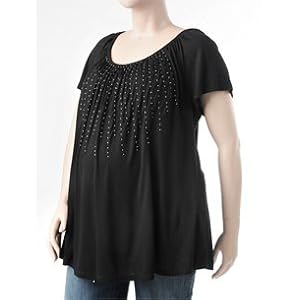 Motherhood Maternity: Plus Size Short Sleeve Scoop Neck Beaded Detail Maternity Shirt