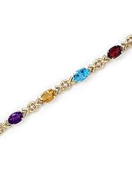 14K Yellow Gold Oval Multi and Diamond Bracelet