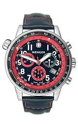 Wenger Men's 70874 Commando SR Chrono Red Dial Black Leather Watch