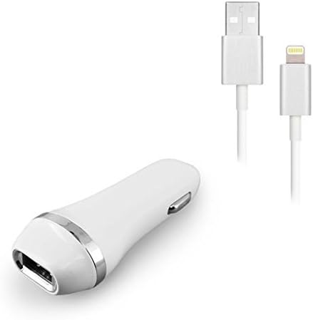 Car Accessories iPhone 6 Plus 5.5" Charger White Color 2 in 1 Design Dc 2.1 Amp. Car Charger Adapter &amp; USB Data Sync Cable