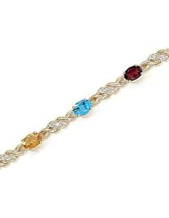 14kt Yellow Gold Oval Multi Color and Diamond Bracelet