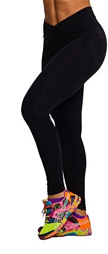 Vwhite Women's Girls Candy Color High V Waist Yoga Sliming Sports Pants Leggings Black L