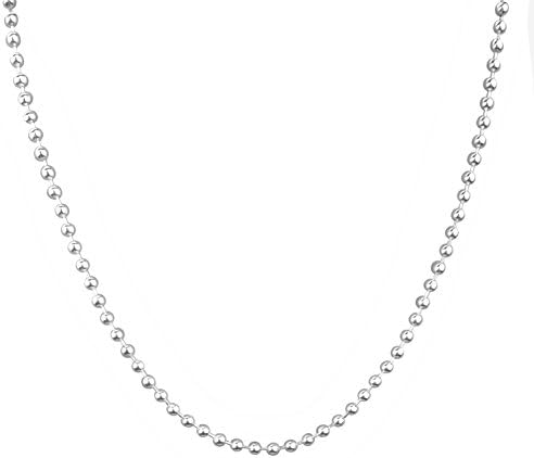 925 Sterling Silver 2.4mm Military Ball Chain Beads Necklace with Gift Box (Length: 24" - 2.4mm Bead Chain)