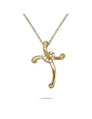 7 Stone Diamond Heart and Cross Pendant in 10K Yellow Gold