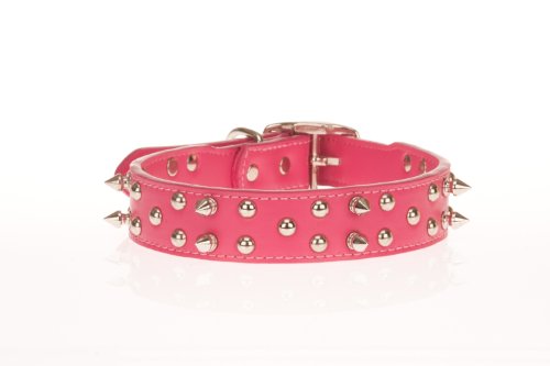 Pink Leather Spiked Studded Dog Collar 22 inch