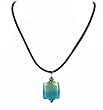 Necklace - N157 - Murano Style Glass Pendant - Square ~ Aqua and Peridot Green on Velvet Flock Cord