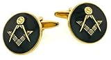 Thumbnail image for Gold plated cufflinks with black enamel and the Masonic symbol…