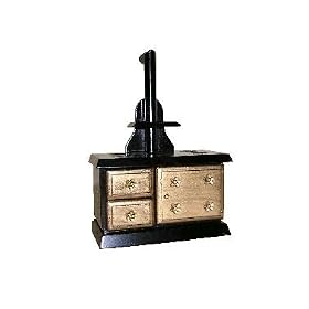 Black & Gold Old Fashioned Aga Stove Kitchen Dolls House Furniture 1/12th Scale