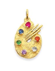 14k Gold CZ Stones Artist Palette Charm