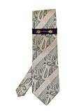 Phat Farm - Phat Farm Taupe, Silver, and Cream Fire Paisley with Silver Stripes Tie