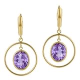 14K Gold Hoop Drop Earrings with Amethyst
