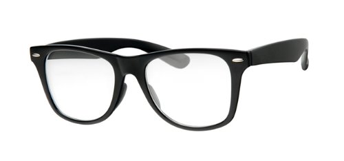 Clear Lens Geek Retro Unisex Wayfarer Glasses, Gloss Black Frame, Full UV Protection