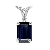 1.72 cttw Genuine Emerald Cut Sapphire and Diamond Pendant in 14k White Gold