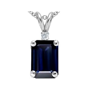 1.72 cttw Genuine Emerald Cut Sapphire and Diamond Pendant in 14k White Gold by