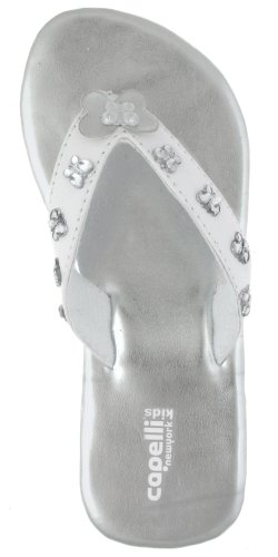 Girls Flip Flops:Capelli New York Matte Pu Thong With Butterfly Gems Girls Fashion Flip Flops White Combo 1/2