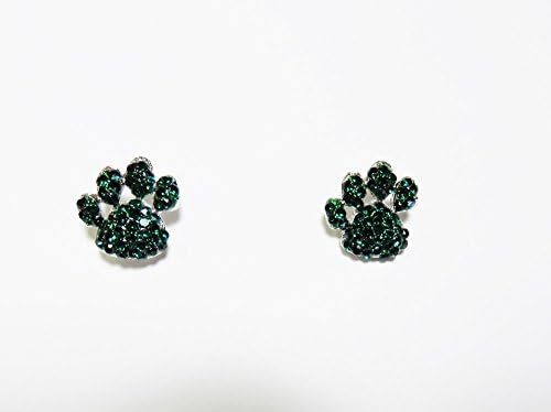 Emerald Green Rhinestone Small Paw Print Post Earrings Post Cat Tiger Jaguar Jewelry