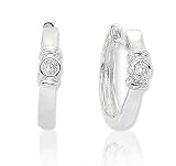 14K White Gold Bezel .12 Ct Diamond Huggie Earrings