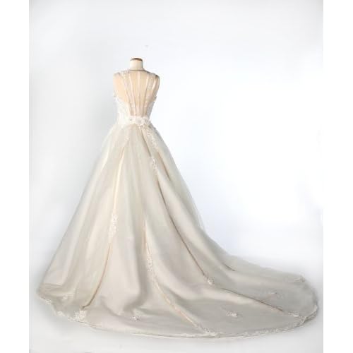 Ivory and Champagne Satin and Organza Wedding Gown