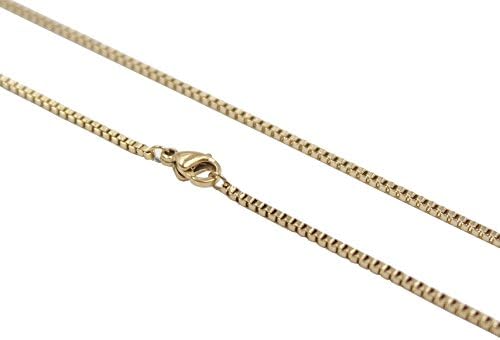 XFOX Jewelry Basic Collections, Box link style chain necklace, 1.4mm thick 18K Gold plated on stainless steel 316L diamond cut chain necklace with lobster claw clasp jewelry(20Inches)