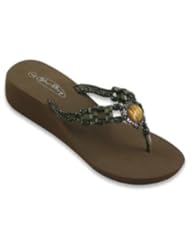 Shoes: Womens Fashion Wedge Sandals Thongs Flip Flops W/Stones (9, Brown 2301)