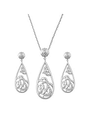 Sterling Silver Rain Drop Earrings and Necklace Jewelry Set