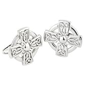 Rhodium Plated Celtic Knot Cross Cufflinks-Made in Ireland