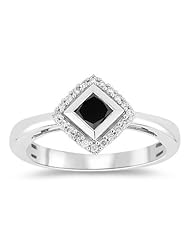 1/2 (0.46-0.55) Cts Black & White Diamond Ring in 10K White Gold