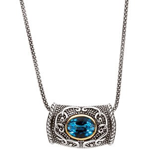 Genuine IceCarats Designer Jewelry Gift Sterling Silver & 14K Yellow Gold Gen Swiss Blue Topaz Necklace. 10.00X08.00 Mm Genuine Swiss Blue Topaz Necklace Gen Swiss Blue Topaz Necklace In Sterling Silver & 14K Yellow Gold