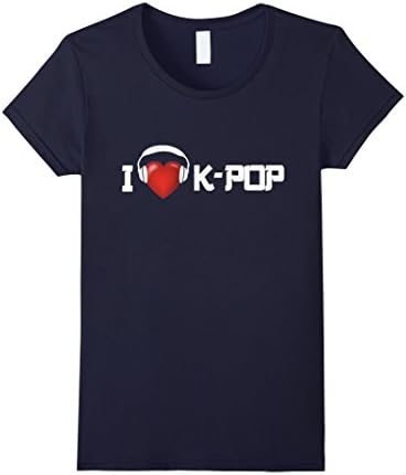 Women's I Love K-Pop T-Shirt White Design XL Navy