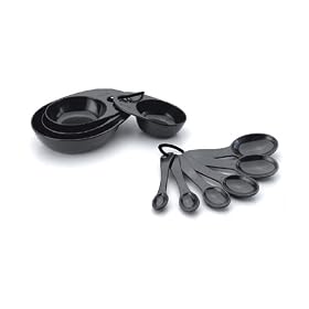 Black melamine measuring spoons set includes 1/4tsp,1/3tsp,1/2tsp,1tsp,1/2tbsp,1tbsp 