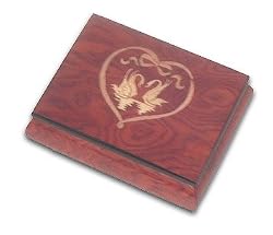 Beautiful Sweet Swans Meeting in a Lovely Heart Music Box in Wine Red Perfect Romantic Christmas Gift