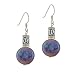 Iridescent Genuine Freshwater Cultured Black Coin Pearl Sterling Silver .925 Bali Bead Round Dangle Hook Earrings