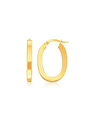 14K Yellow Gold Flat Side Oval Hoop Earrings