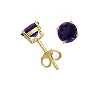 Gold Plated Sterling Silver 8mm Round Amethyst Earrings