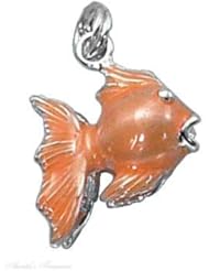 Sterling Silver 3D Enameled Goldfish Pet Animal Fish Charm