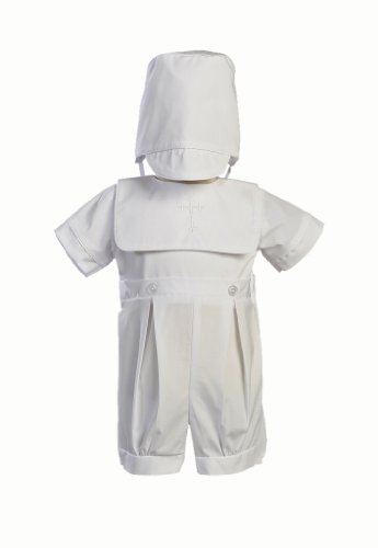 White Poly Cotton Christening Baptism Bib Collared Cross
