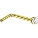 Body Candy Solid 14k Yellow Gold 1.5mm (0.015 cttw) Genuine Diamond Nose L-Shape Stud Piercing Ring 20 Gauge 1/4