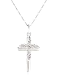 Sterling Silver Two Cross Pendant with Cubic Zirconias Necklace, 18"