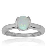 10k White Gold Created Opal Semi-Bezel Ring