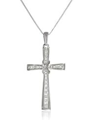 10k White Gold Diamond Cross Pendant Necklace (1/4 cttw, I-J Color, I2-I3 Clarity), 18"