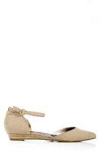 Faux Leather Ankle Strap Espadrilles in Taupe